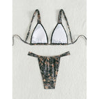 Damen Triangel-Bikini mit verspieltem floralem Muster und verstellbaren Trägern R&B