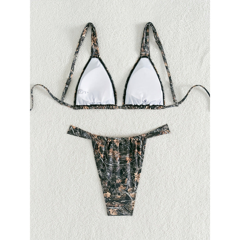 Damen Triangel-Bikini mit verspieltem floralem Muster und verstellbaren Trägern R&B