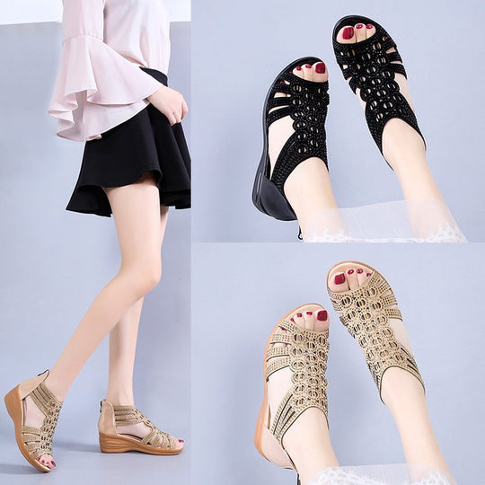 Damen modische Sandalen mit verzierten Riemen und bequemem Wedge-Absatz R&B