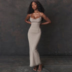 Damen Figurumspielendes Maxikleid mit eleganter Raffungen und Spaghetti-Trägern R&B