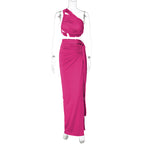 Damen Elegantes Wickelkleid mit einseitigem Schulterdesign R&B