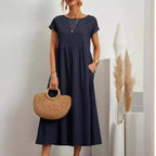 Damen Midikleid mit Lässigem Schnitt und Seitlichen Taschen R&B