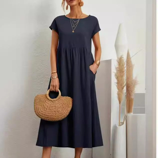 Damen Midikleid mit Lässigem Schnitt und Seitlichen Taschen R&B