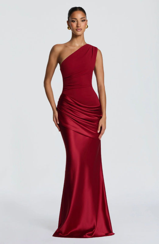 Damen Elegantes Abendkleid mit Off-Shoulder-Design und Fließendem Cape R&B
