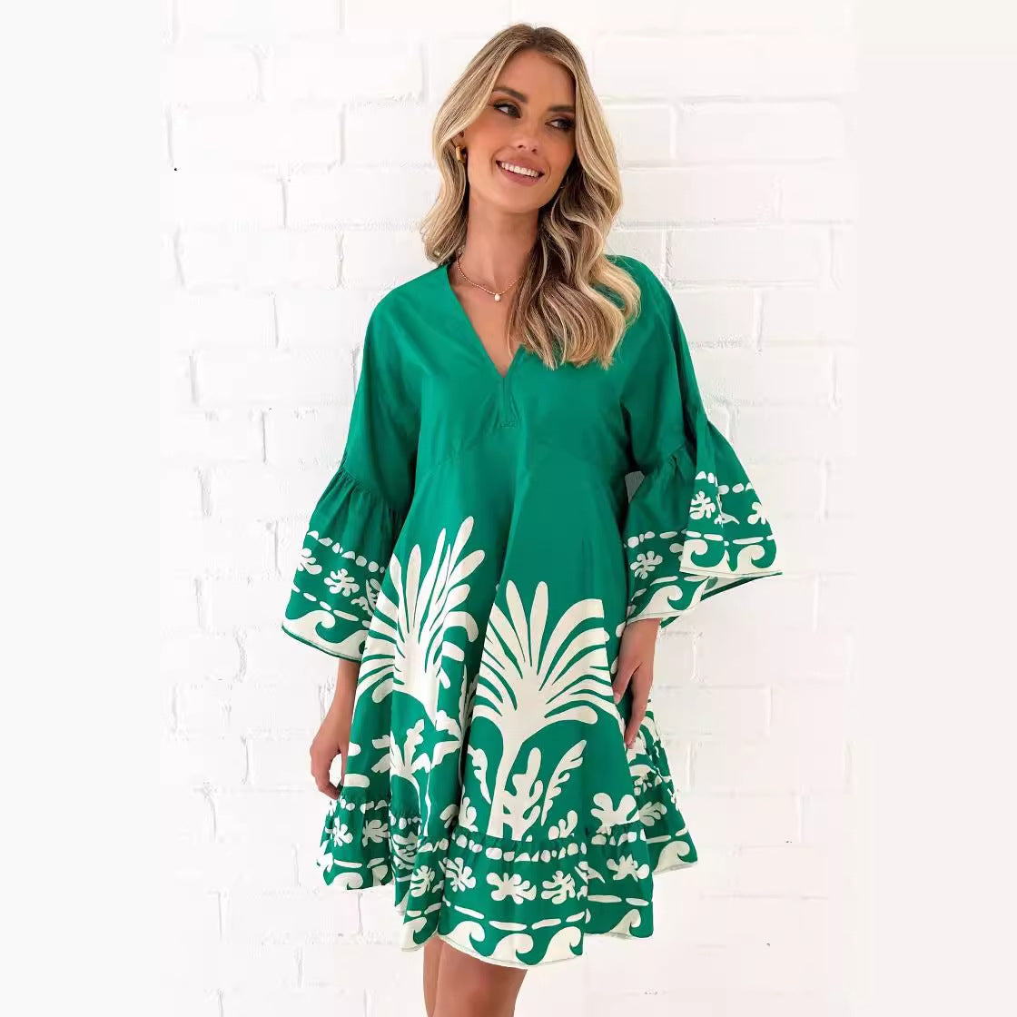 Damen Freizeitkleid mit voluminösen Ärmeln und floralem Druck R&B