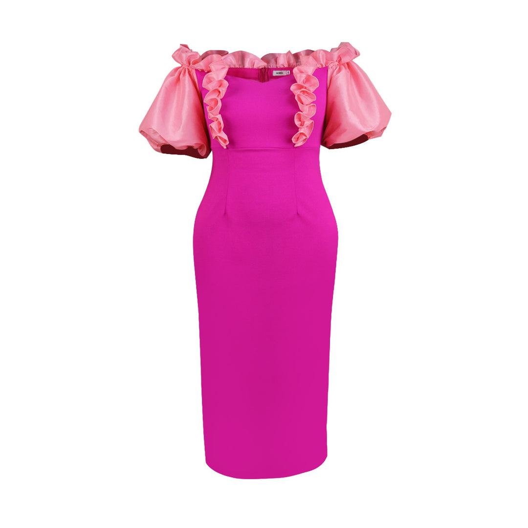 Damen Langkleid mit voluminösen Rüschensäumen R&B