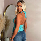 Damen elegantes Wickeloberteil mit Halterneck und Raffung R&B
