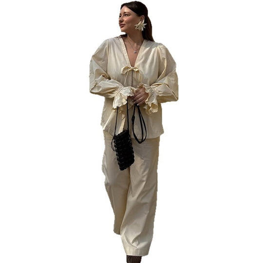 Damen lässige Loungewear-Kombination mit voluminösen Ärmeln R&B