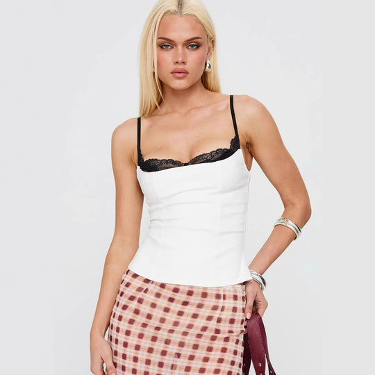 Damen Polka Dots Bustier-Top mit Spitzenakzenten R&B