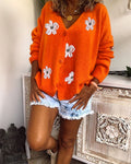 Damen Strickjacke mit floralen Applikationen und knöpfigem Verschluss R&B