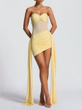 Damen Bodycon Minikleid mit innovativem Wickeldesign und herausnehmbaren Trägern R&B