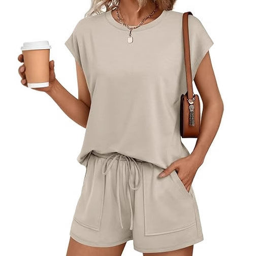 Damen bequemes Lounge-Set mit elastischem Bund und Taschen R&B
