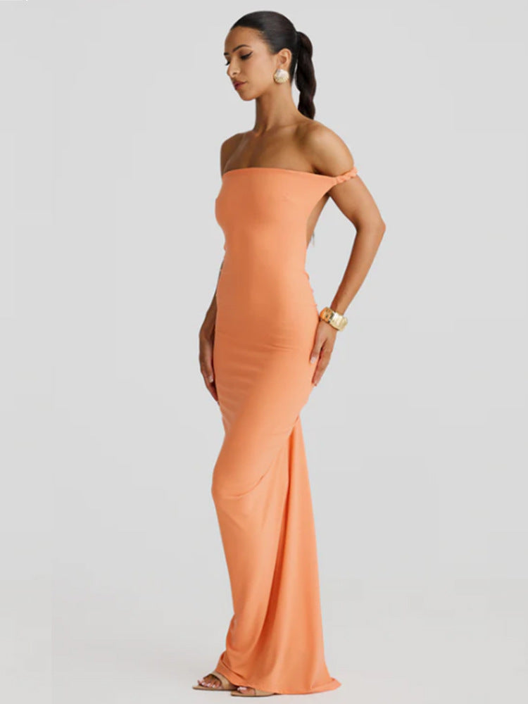 Damen Figurumspielendes Maxikleid mit schulterfreiem Design und raffinierten Trägerdetails R&B