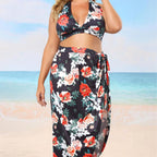Damen Bikini-Oberteil mit floralem Design und hochgeschnittenem Rock R&B