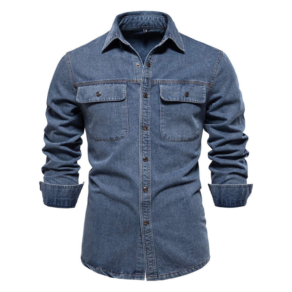 Herren Denim Hemd mit zwei Brusttaschen und modischem Schnitt R&B