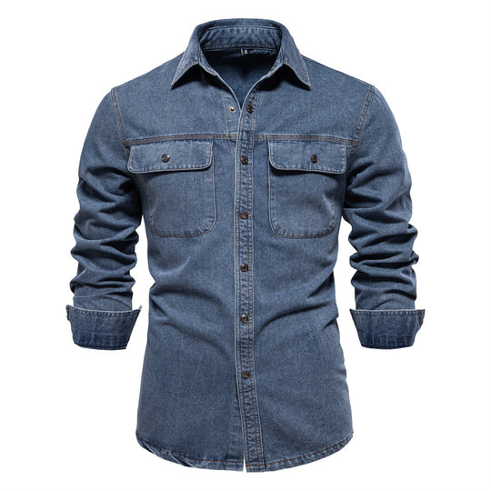 Herren Denim Hemd mit zwei Brusttaschen und modischem Schnitt R&B