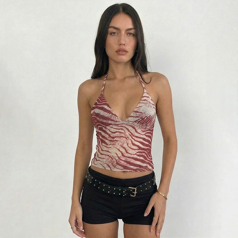 Damen Halter-Top mit exotischem Tiermuster und figurbetontem Schnitt R&B
