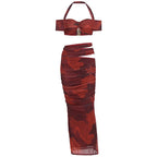 Damen Crop-Top und Maxi-Rock Set mit raffiniertem Rüschen-Design R&B