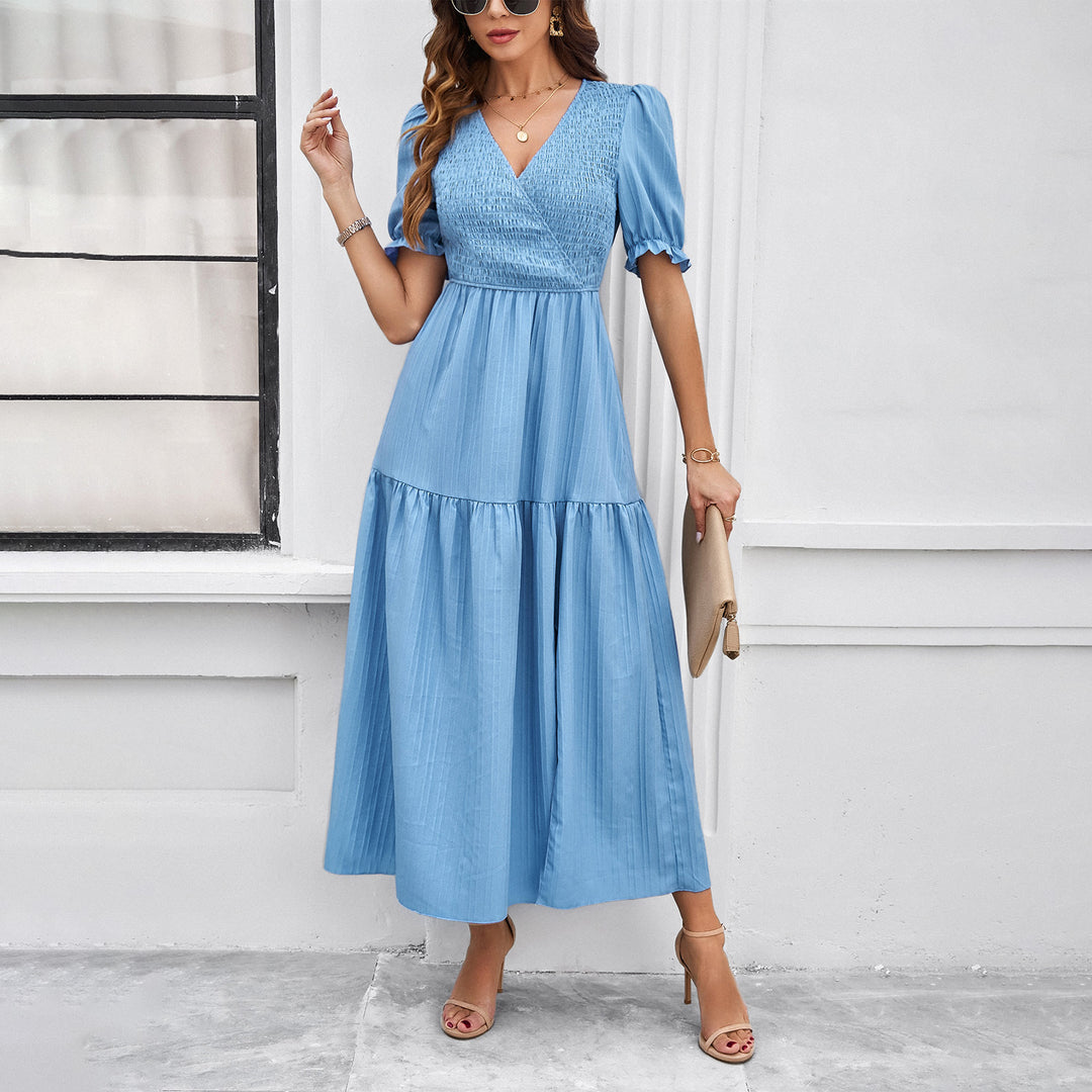Damen Maxikleid mit hohem Schlitz und Puffärmeln R&B