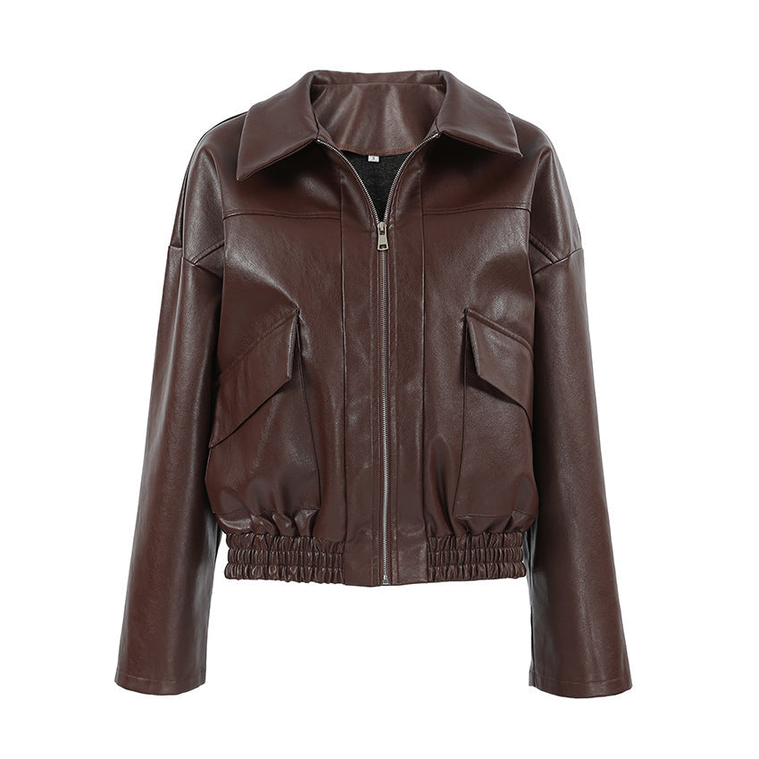 Damen Kunstlederjacke im leicht Oversized-Schnitt mit praktischen Taschen und elastischer Taille R&B