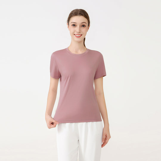 Damen klassisches Rundhals Baumwoll T-Shirt mit kurzem Arm und figurfreundlichem Schnitt R&B