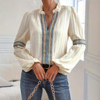 Damen elegante Bluse mit Rüschendetails und Stickereien R&B