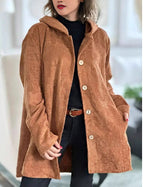 Damen lässige und gemütliche Cordjacke mit Kapuze R&B