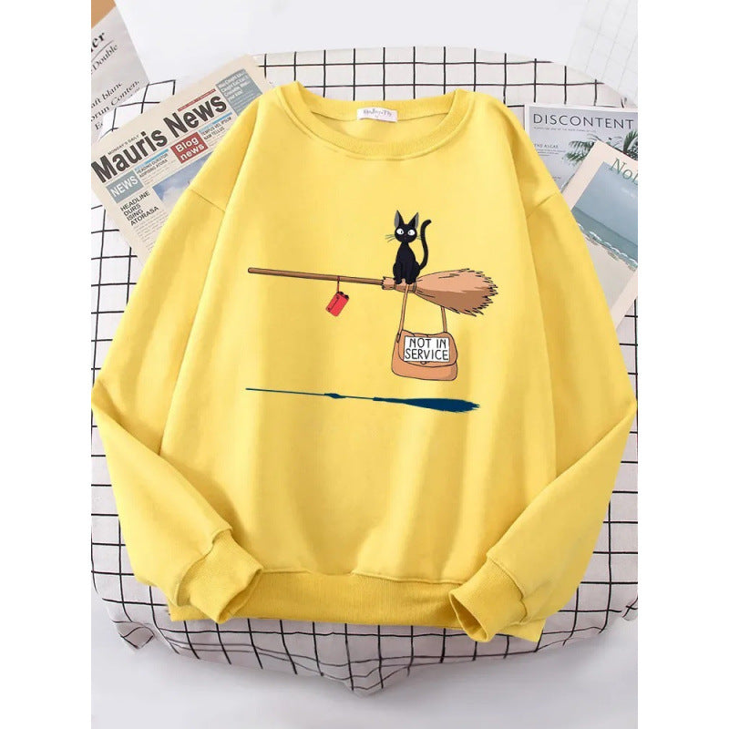 Damen Sweatshirt mit kreativem Katzenmotiv R&B