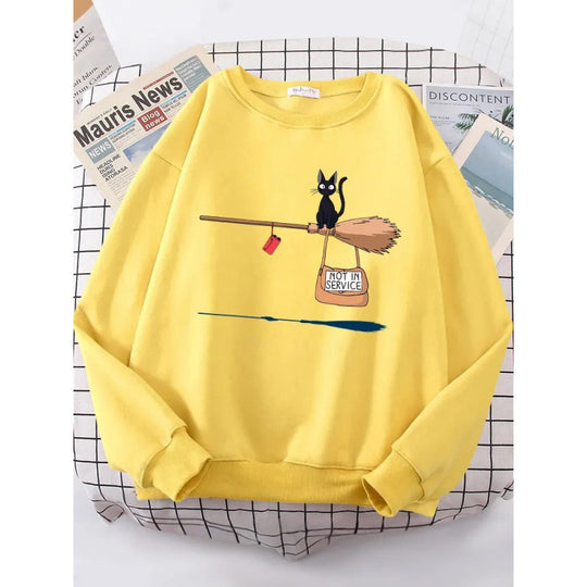 Damen Sweatshirt mit kreativem Katzenmotiv R&B