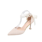Damen schicke High Heels mit transparentem Riemen und zierlichem Perlenakzent R&B