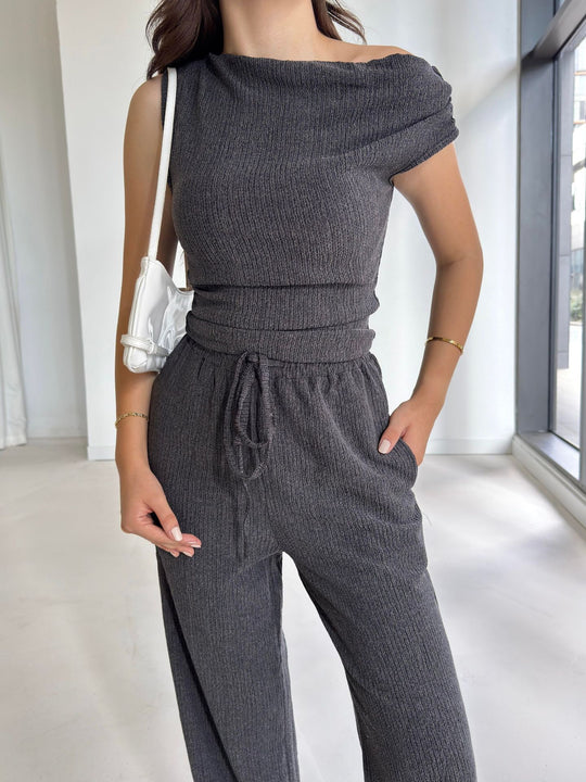Damen Off-Shoulder Jumpsuit mit elastischem Bund und lässigem Schnitt R&B