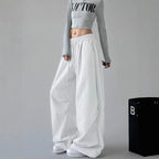 Damen lässige High-Waist Jogginghose mit weitem Bein und elastischem Bund