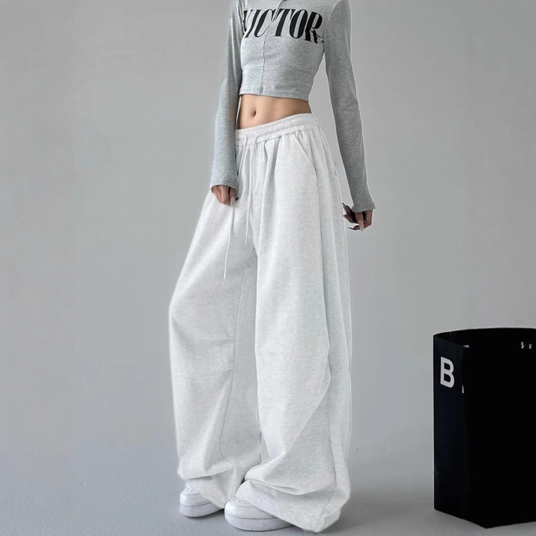 Damen lässige High-Waist Jogginghose mit weitem Bein und elastischem Bund