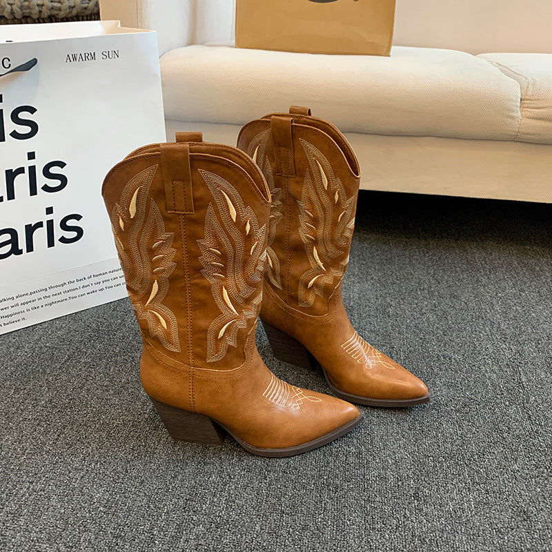 Damen Cowboy-Stiefel mit eleganter Stickerei und modernem Wedge-Design R&B