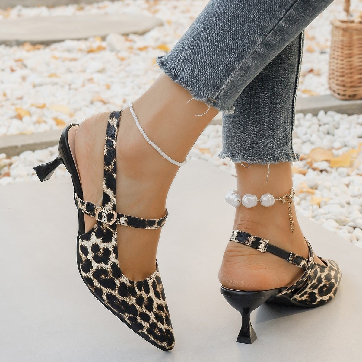Damen Slingback-Pumps mit animalischem Muster und elegantem Absatz R&B