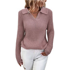 Damen Strickpullover mit modernem Kragen und strukturiertem Design R&B