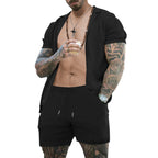 Herren atmungsaktives Künstler-Shorts-Set mit strukturiertem Design R&B