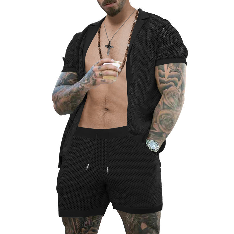 Herren atmungsaktives Künstler-Shorts-Set mit strukturiertem Design R&B