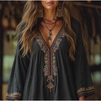 Damen Strandkleid mit kunstvoller Stickerei und weiten Ärmeln R&B