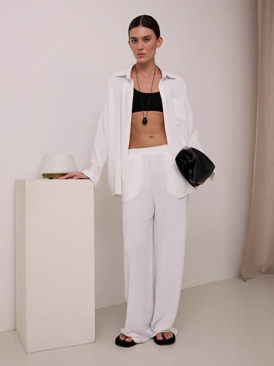 Damen lässige Bluse im Oversized-Stil mit Taschen R&B
