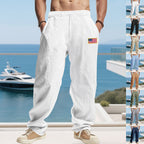 Herren lässige Strandhose mit amerikanischer Flaggen-Applikation und elastischem Bund R&B