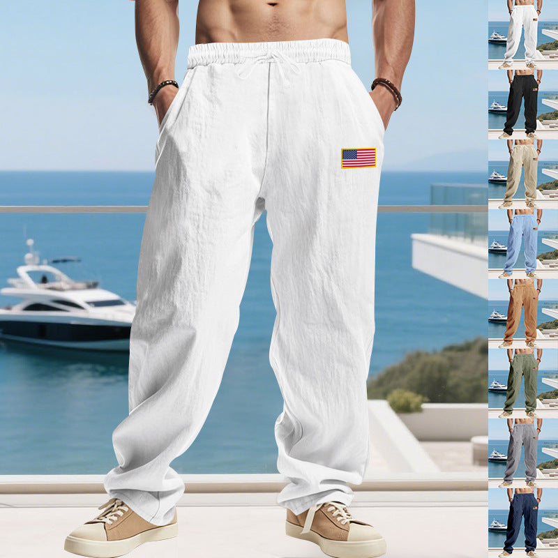 Herren lässige Strandhose mit amerikanischer Flaggen-Applikation und elastischem Bund R&B