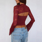 Damen Elegantes Oberteil mit transparenten Ärmeln und hochwertiger Spitze R&B