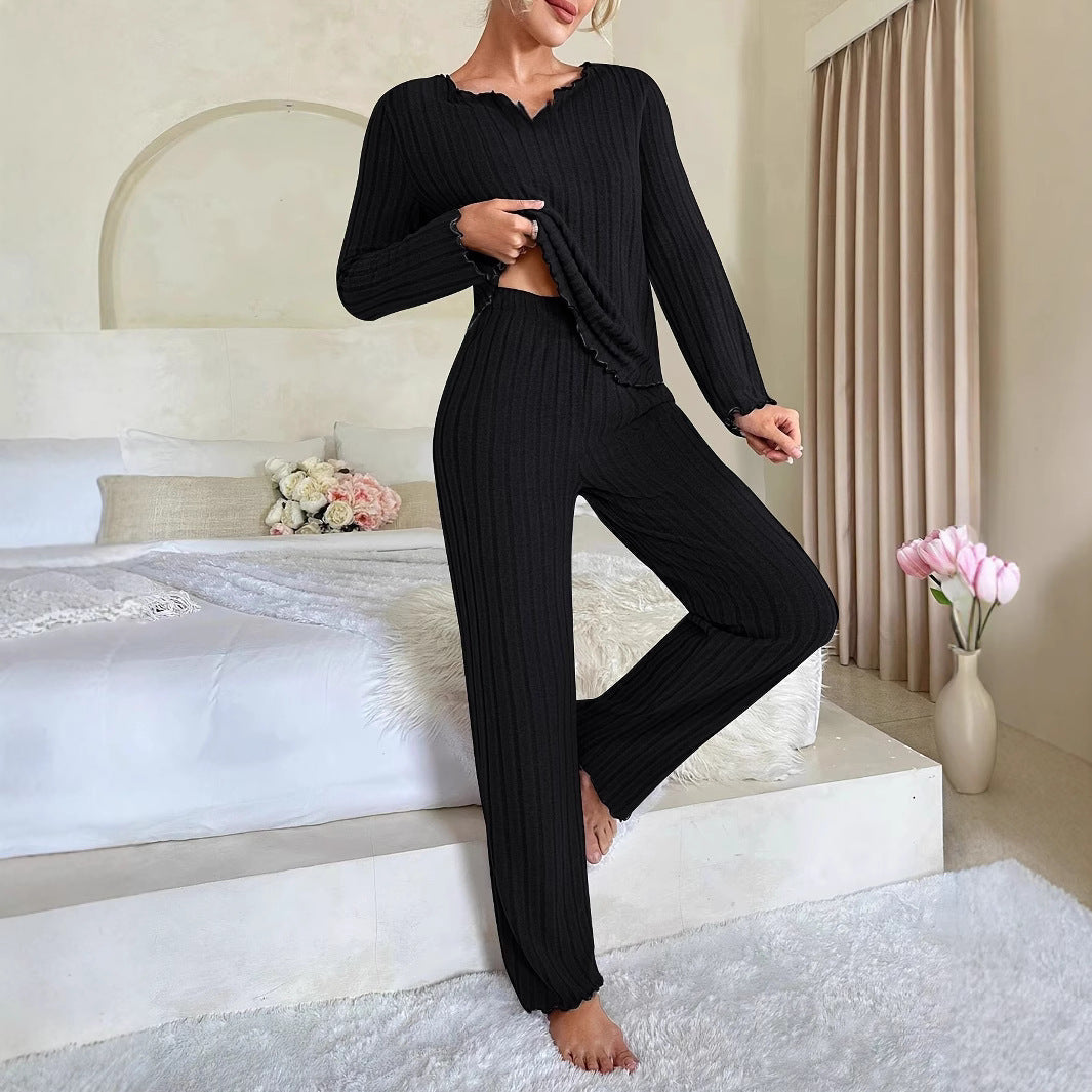 Damen Gemütlicher zweiteiliger Pyjama mit kontrastierenden Rüschen R&B