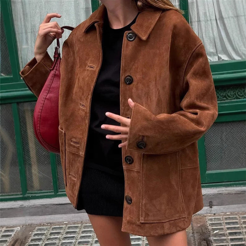 Damen Suede-Jacke mit modernem Schnitt und praktischen Taschen R&B