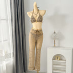 Damen Netz-Bikini-Set mit elegantem Oberteil und transparenten Palazzohosen R&B