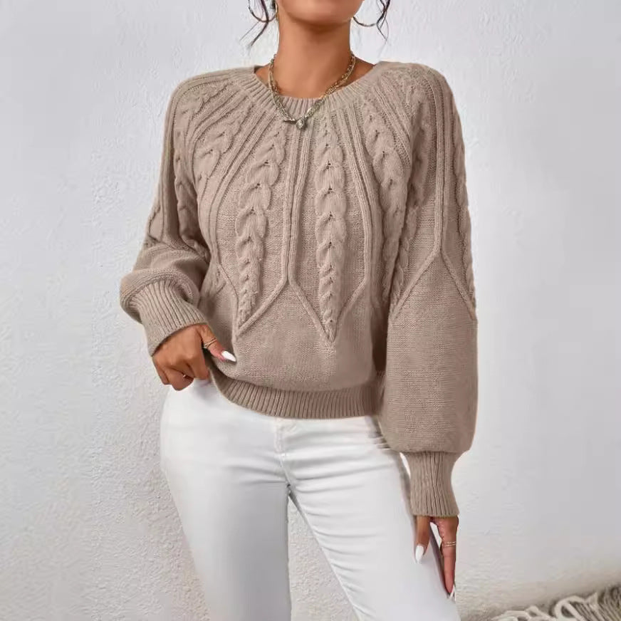Damen Strickpullover mit Zopfmuster und weitem Schnitt R&B