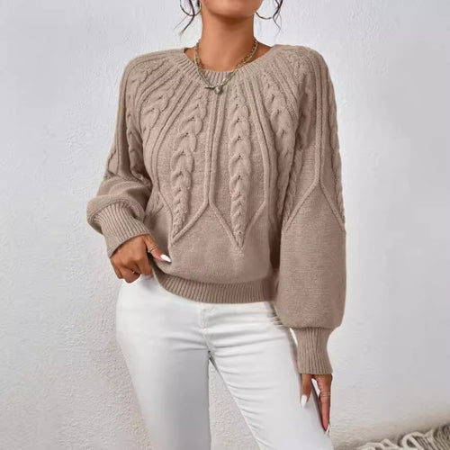 Damen Strickpullover mit Zopfmuster und weitem Schnitt R&B