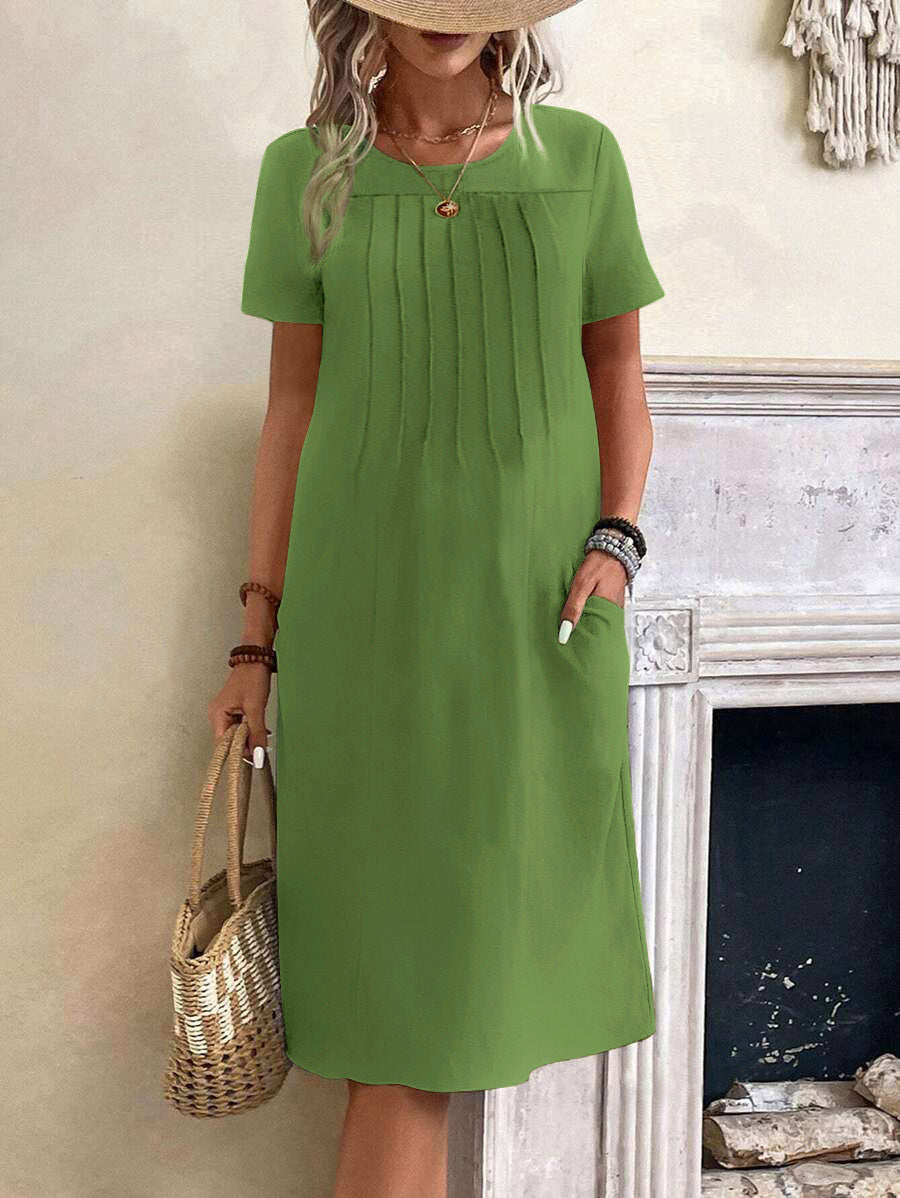 Damen lässiges Midi-Kleid mit Falten-Design und praktischen Taschen R&B