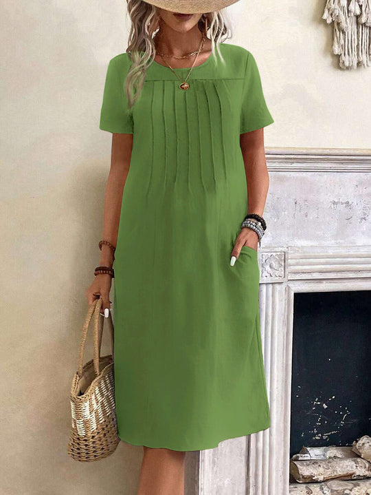 Damen lässiges Midi-Kleid mit Falten-Design und praktischen Taschen R&B